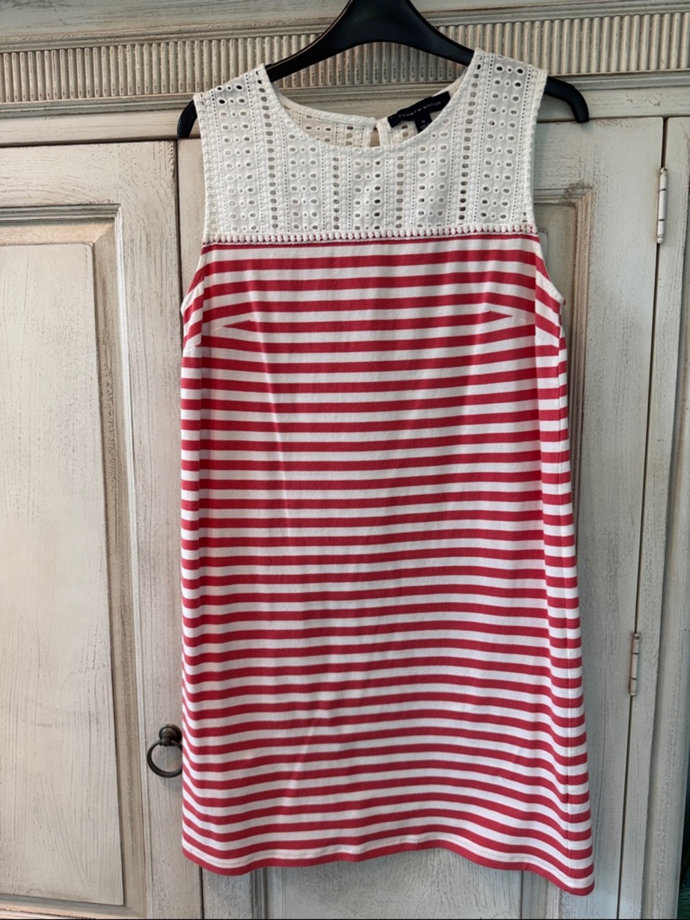 Tommy Hilfiger White Eyelet Dress with Navy Brand Tag